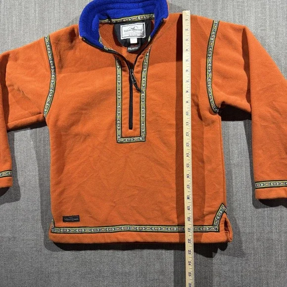 Wintergreen Fleece Sweatshirt Kids 9/10 Orange Polartec 1/4 Zip Nordic Trim - Picture 4 of 7